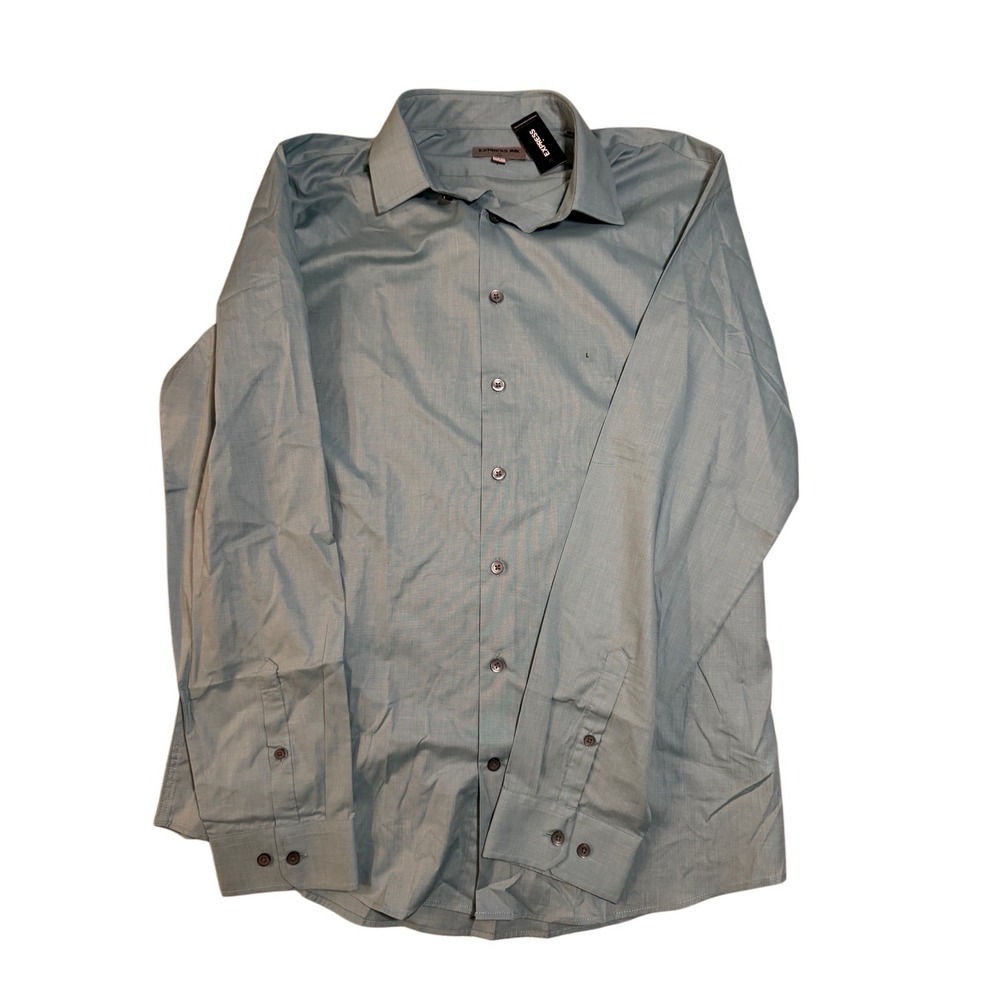 Express 1MX Slim Dress Shirt Mens Large 16-16.5 Teal Long Sleeve Button Up NEW